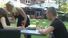 dutch video: Young guy takes turns fucking two slender beauties