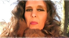 fur video: sexy amateur brunette granny in fur coat