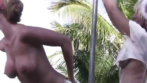 pool party video: cougar pool party with undressed hawt mature woman