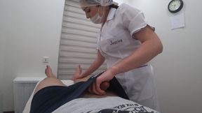 clinic video: Pretty nurse in uniform Jessica gives a foot massage and gets into pants