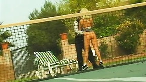 tennis video: Hungry blonde skank ride dick on the tennis court like a real cowgirl