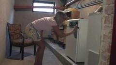 basement video: Pierced blonde gives a nice hand job in the basement