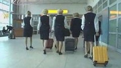stewardess video: Busty stewardess public handjob in the bus - snake