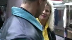 street video: Flirting with a blonde mature in the street