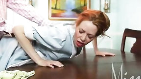 table video: Redhead housemaid screwed on the table