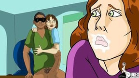 cartoon video: Married professor blows big black dick after work
