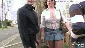 french video: Sylvie, hungry MILF, boned into a park by 2 strangers