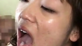 cum brushing video: asian with dried cum on face cumbrush
