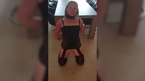 collar video: Tied up milf sucks dick without hands