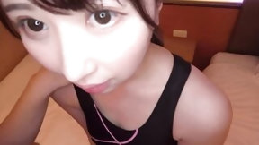 cute japanese video: Japanese drooping eyes hoe gets banged!. Her hobby is swimming.