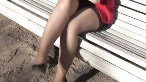 miniskirt video: Secretary inside outside nylon stockings