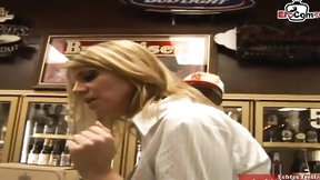 waitress video: Big Tit blonde waitress picked up by a bbcs for interracial sex