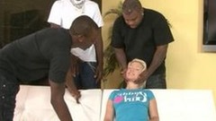 teen in gangbang video: Nasty black dudes double fuck slim blonde teen Bibi Noe