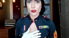 hardbodied video: Seductive Marine babe in uniform shows her big fake tits topless
