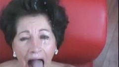 face video: A big cumshot on a sexy granny face
