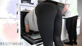 housewife video: sluts inside tight yoga pants and red g-string stuck into