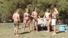 pool party video: Wild outdoors group sex party with kinky sex games. Hd video
