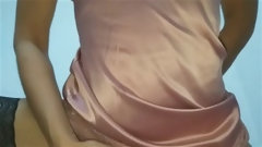 satin video: Young MILF in pink satin nightie makes my cock explode – hot