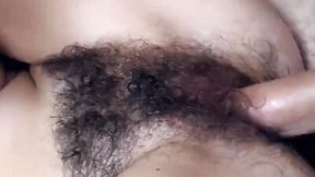 bed sex video: Extremely hairy teen pussy is hungry for a big cock and hard ramming
