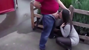 fat guy video: Round Ass Brunette Fucked by Cute Fat Guy in Public