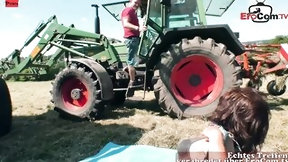 farm video: German thin older mom pounded public with a farmer