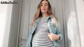 smoking fetish video: Smoking a cigarette in a denim jacket - pregnant 8 months