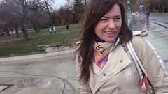 russian beauty video: Hairy pussy Russian babe fucks in the car in public