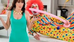 clown video: Playful brunette with natural tits Alana Cruise fucks with a clown