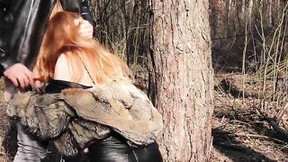 fur video: OUTDOORS fucked into the forest. Quick risky outside sex
