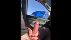 exhibitionist video: Cock flash with cum for female trucker