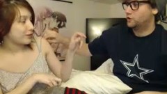 nerdy video: These two look good together and this nerdy slut likes to expose her small tits