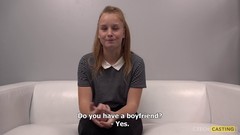 audition video: Young blonde schoolgirl gets interviewed before being fucked at casting