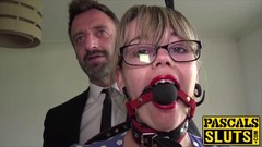 gagged video: Dude in suit ball gags girl and fucks her hard
