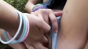 finger fuck video: Little Summer rubbing titties and Finger Fucked at forest