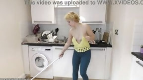 downblouse video: Delilah mops the kitchen floor and offer good downblouse watch