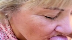 blowjob and cum video: old lady sucks cock behind office